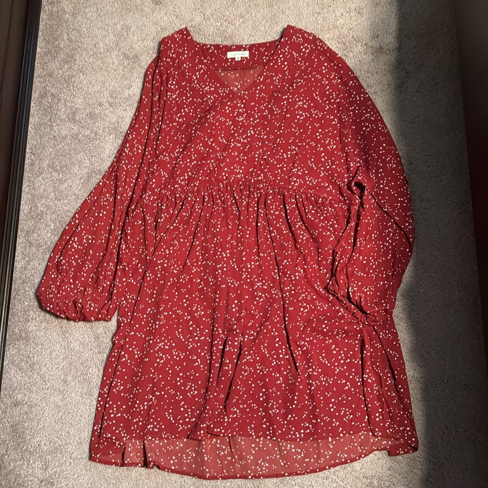 Gently worn Cotton Bleu boutique dress. Burgundy pattern, size medium.